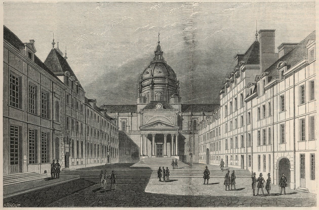La cour de la Sorbonne em Paris no século XIX - Gravura em "Tableau-de-Paris" de Edmond Texier 1852 de French School