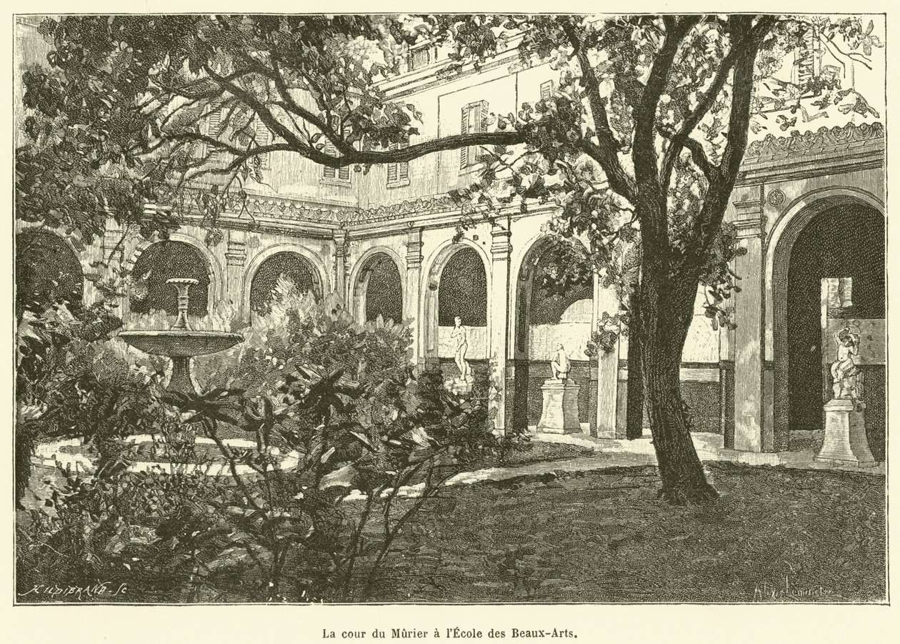 O pátio Murier na Escola de Belas-Artes (gravura) de French School