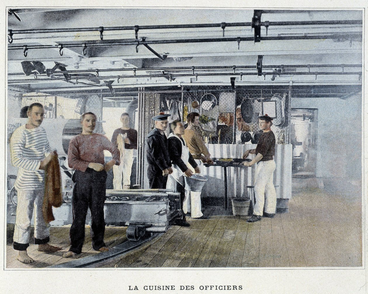 A cozinha dos oficiais - em "Album militaire - Marine: La vie à bord". de French School