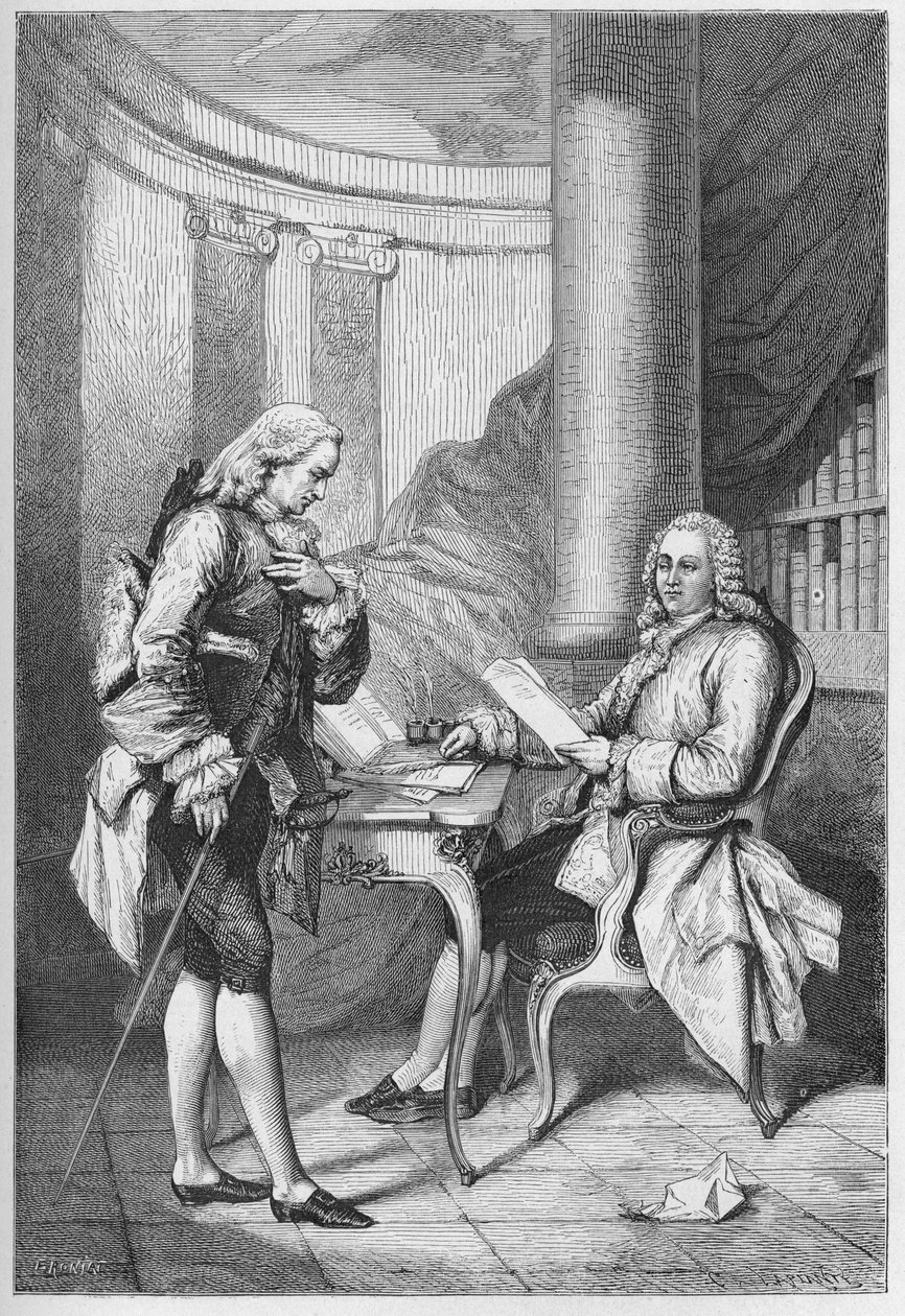 La demission de Turgot 1776 - Luís XVI (1754-1793), rei da França, e Anne Robert Jacques Turgot (1727-1781) - Demissão de Turgot - gravura de "L