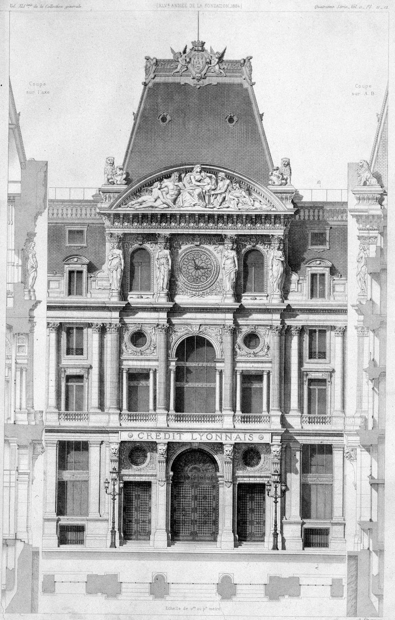 A fachada do Crédit Lyonnais, bd des Italians - gravura, século XX de French School