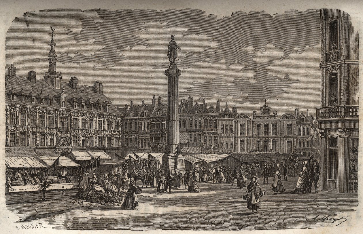 La grand Place a Lille - gravura em "Histoire de France" de Victor Duruy (1811-1894) - 1882 de French School
