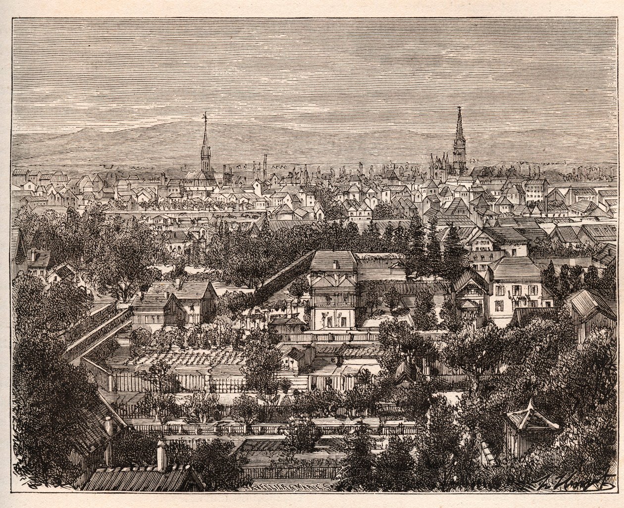 La ville de Mulhouse (Haut-Rhin) - gravura em "La France illustree: geography, history, administration statistique" de V.A. Malt-Brown. 1884 de French School