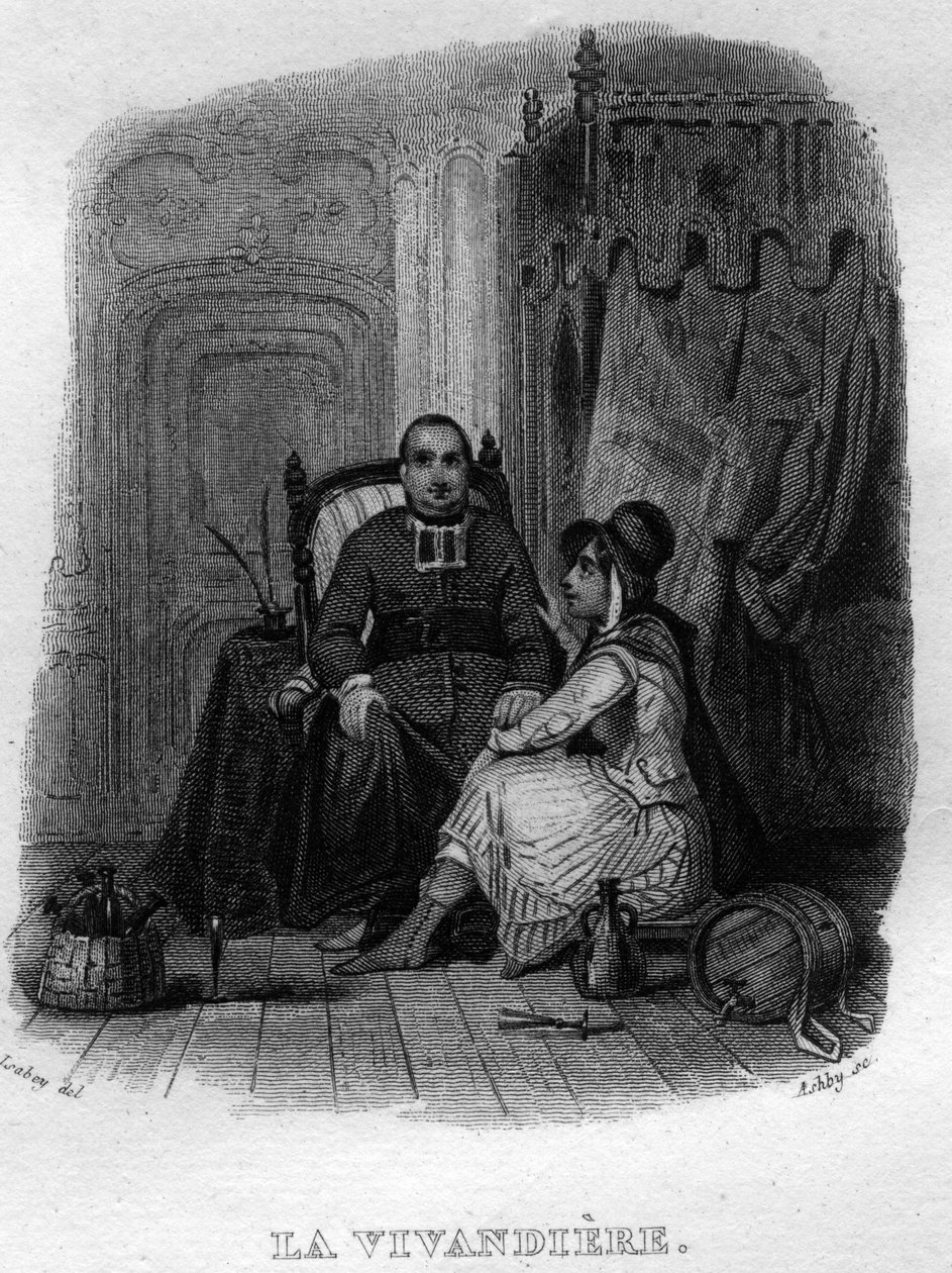 La vivandiere Chanson de Beranger em "Oeuvres complete" (1834) de Pierre Jean de Beranger (1780-1857), poeta e compositor francês. de French School