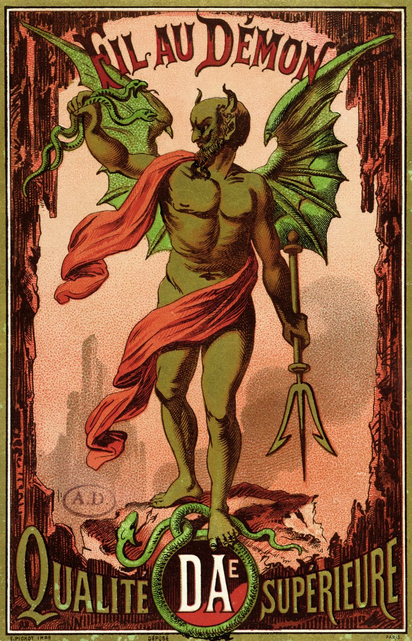 Rótulo para a marca de linha de costura Fil au Demon, c.1880-90 de French School