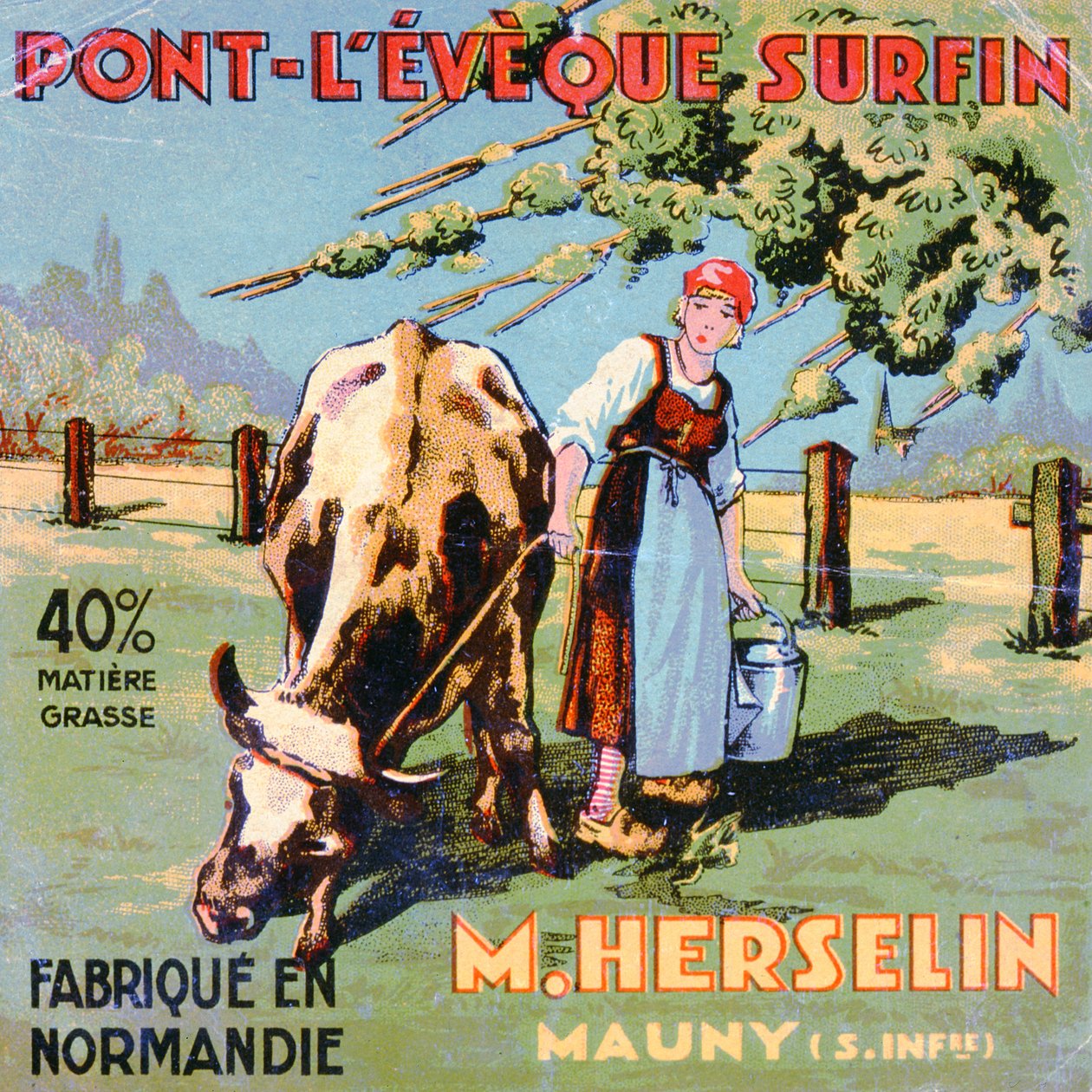 Rótulo para queijo Pont-LEveque feito pelo queijo M. Herselin, início do século XX de French School