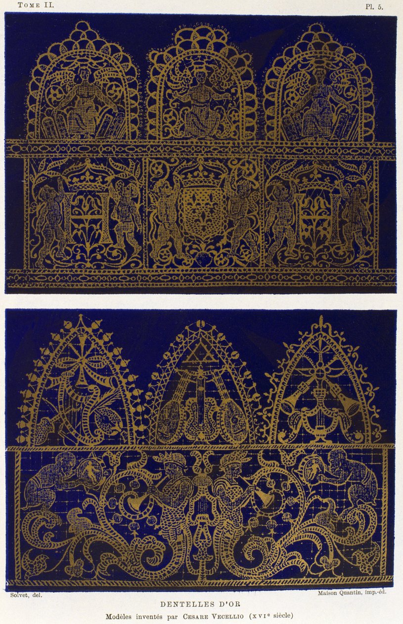 Amostras de renda em ouro, Por Cesare Vecellio (1521-1601), Gravura do Dictionnaire de l