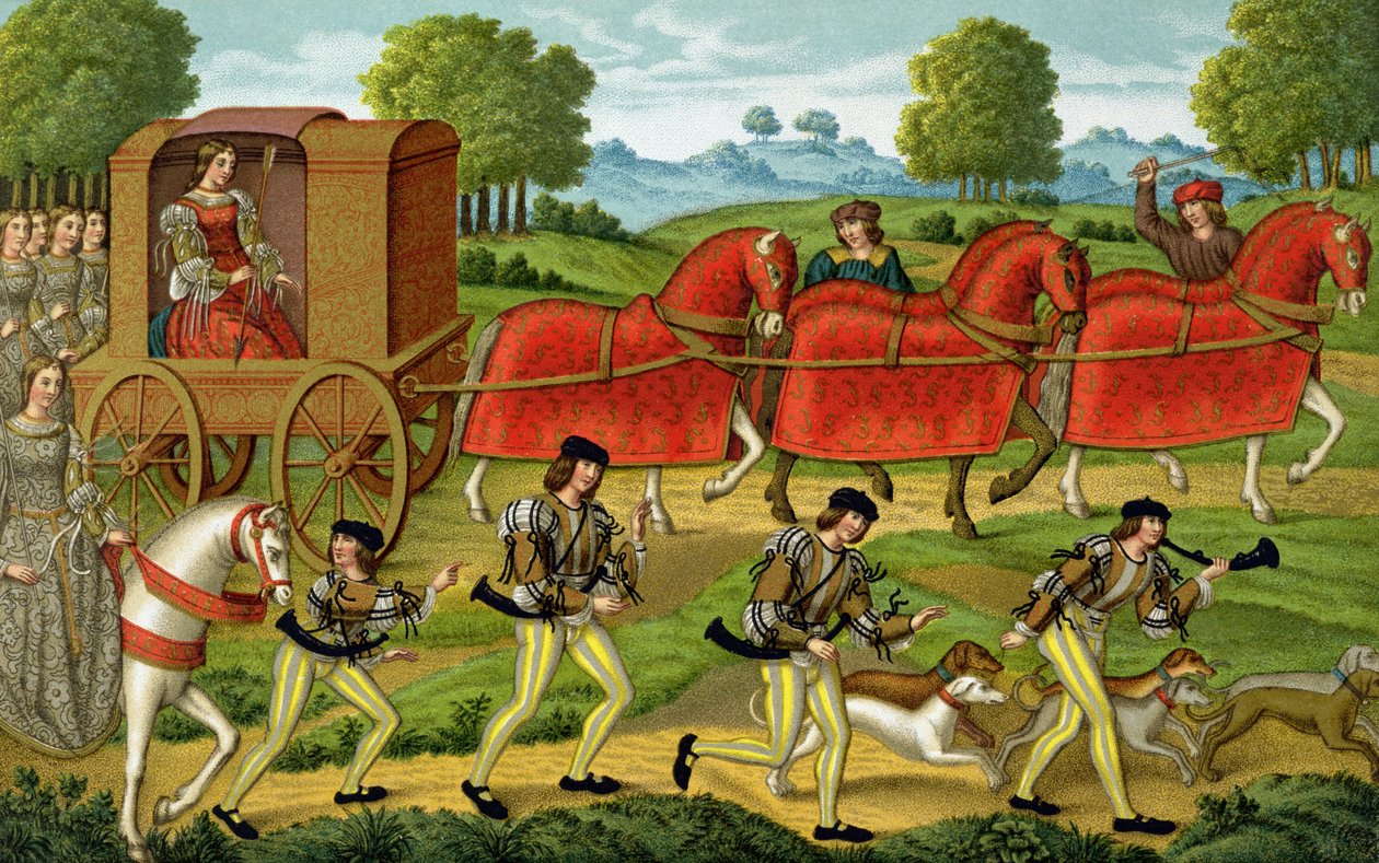 Ladies Hunting, de uma miniatura em uma cópia manuscrita de Ovids Epistles de French School