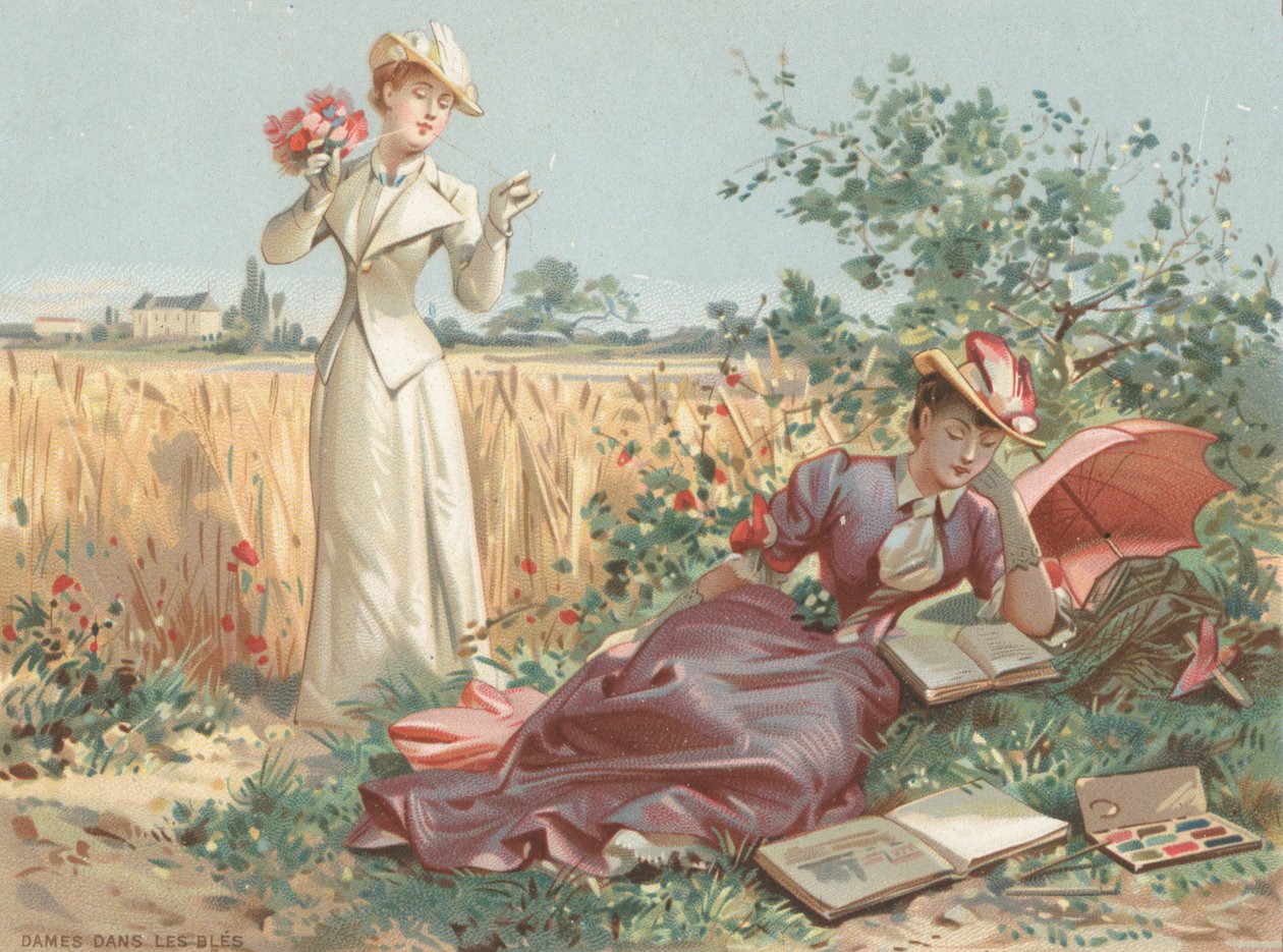 Senhoras num campo de milho (cromolitografia) de French School