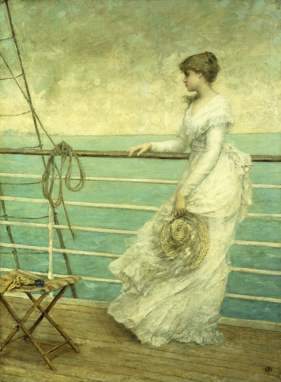 Senhora no convés de um navio de French School