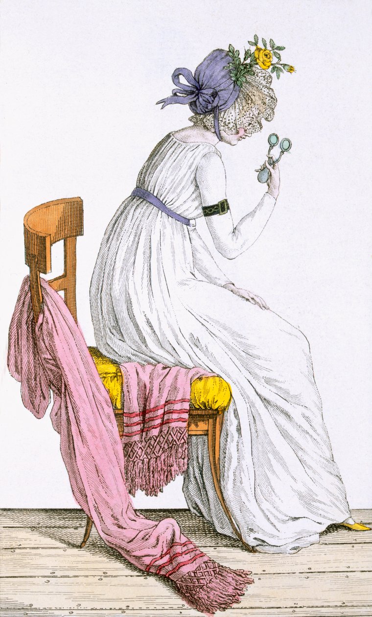 Lady vestindo um roupão, de Costume Parisien, publicado no Journal des Dames et des Modes, 1797 de French School