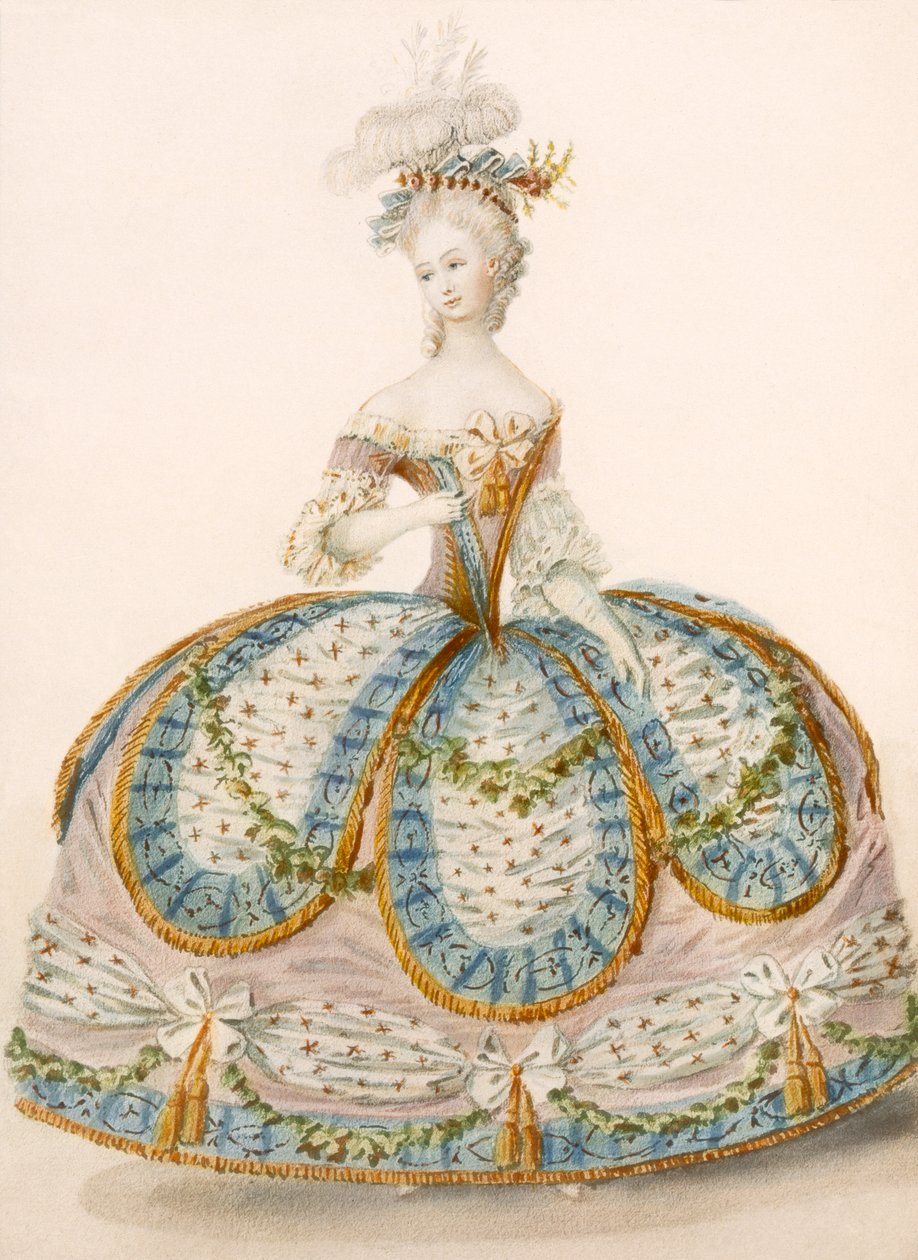 Senhora vestindo vestido para uma ocasião real, design attr. para Anvorious, pub. Abril de 1796 de French School