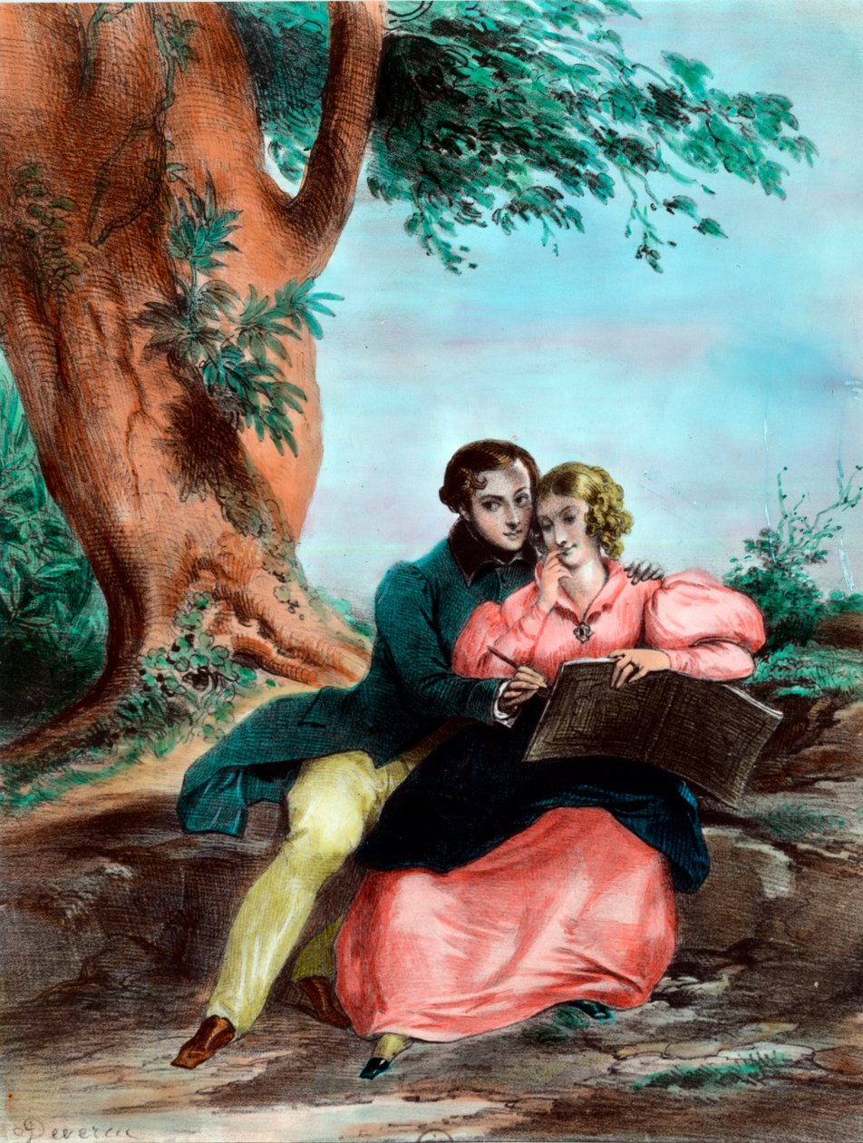 Paisagem de lecon. Gravura do século XIX. Coleção particular. de French School