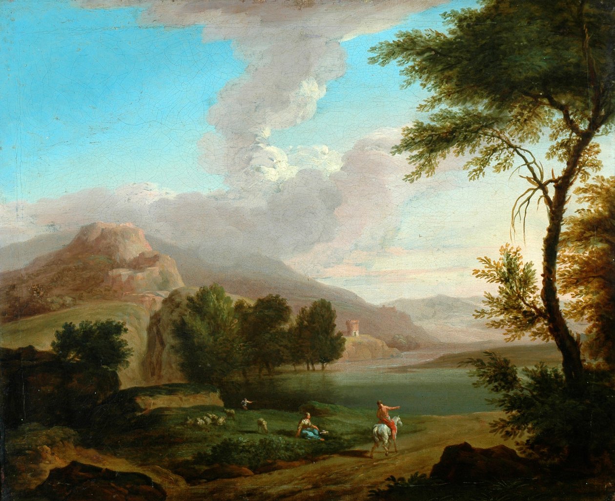 Paisagem com figuras de um lago de French School