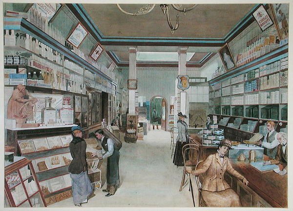 Grande Mercearia em Inglaterra, c. 1900 (aguarela sobre papel) de French School