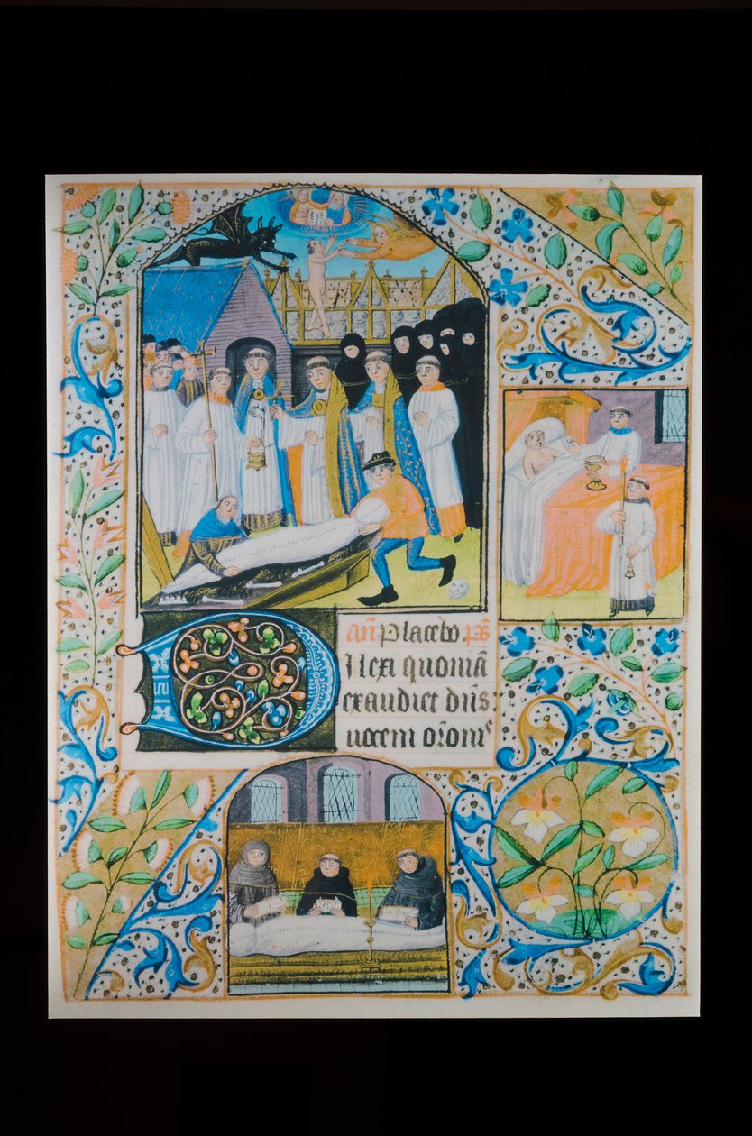 Extrema-unção - Ofício dos mortos - Funeral, página em pergaminho de um Livro de Horas, Norte de França, cerca de 1480 (manuscrito) de French School