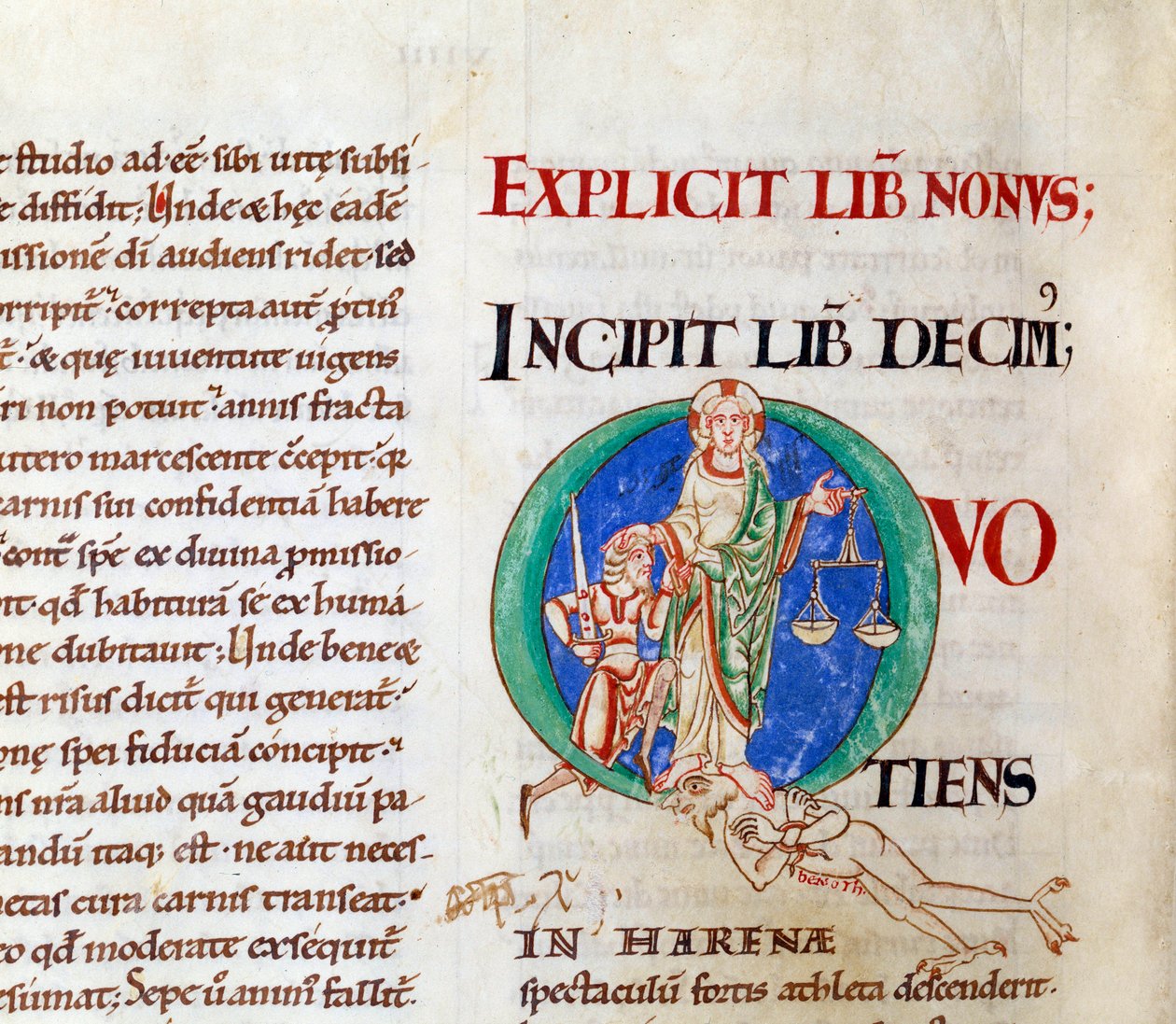 Último julgamento de Cristo acolhendo a letra "Q" (lettrine) de Job. Miniatura do manuscrito "Moralia in Job", da abadia de Citeaux de French School