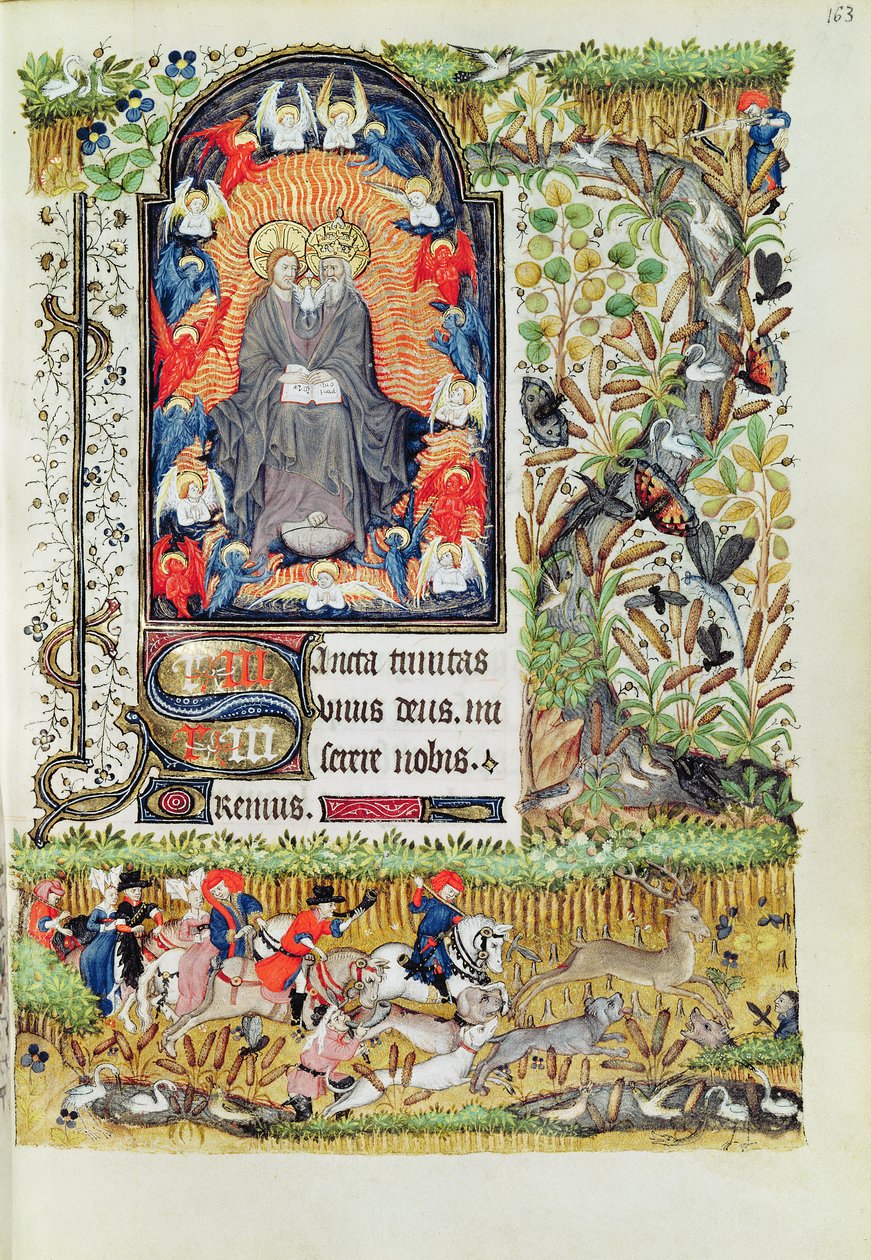Lat 1156 B f.163 de novembro; Caça ao veado, das Horas de Marguerite dOrleans, 1426-38 de French School