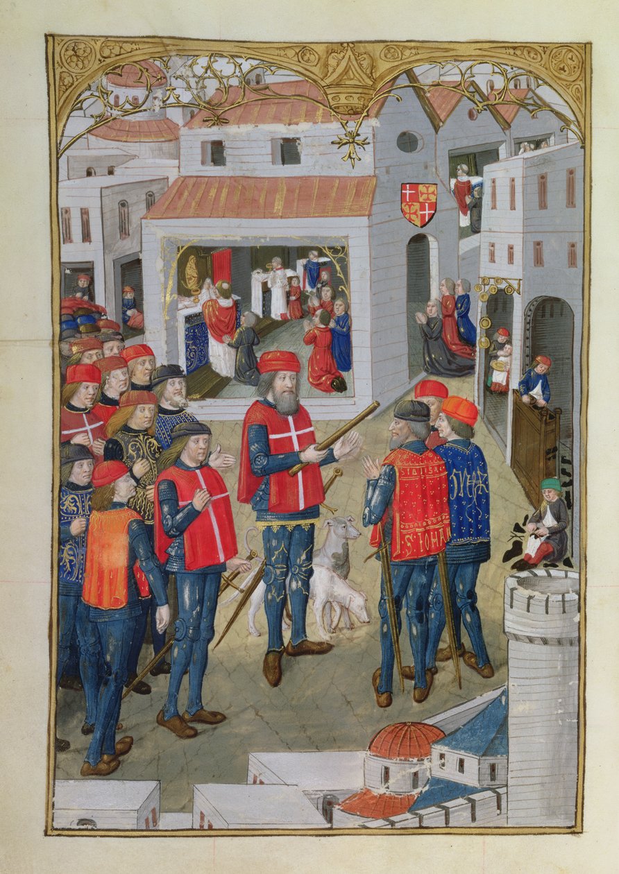 Lat 6067 fol.33v Os Cavaleiros de São João de Jerusalém Preparam-se para Defender Rhodes, de Uma História do Cerco a Rodes, de Guillaume Caoursin, 1483 de French School