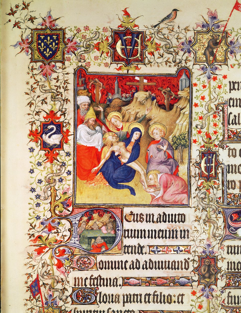 Lat 919 f.77 A Deposição de Cristo, dos Grandes Heures de Duc de Berry, 1409 de French School