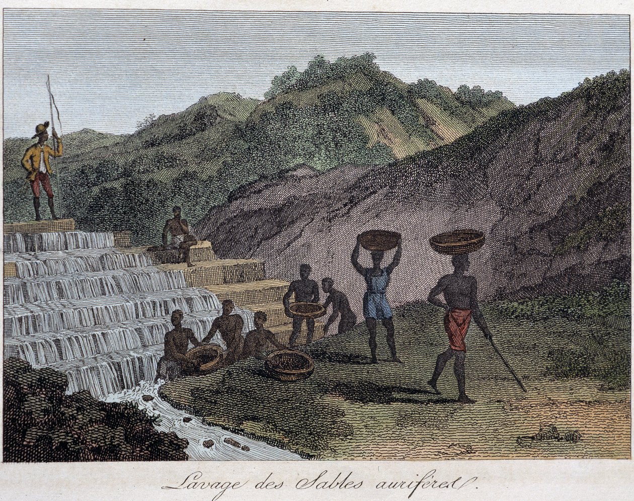 Lavge des sable auriferes - "Le Monde en prints ou Géographie des cinq parts du monde" do Chevalier de Roujoux de French School