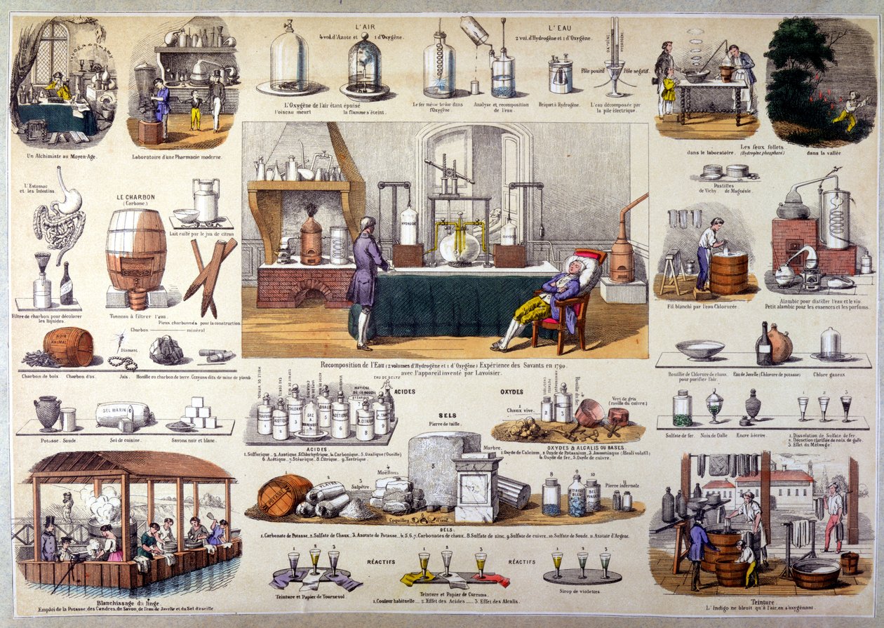 Experiência de Lavoisiers na Reconstrução da Água em 1790, c.1860 de French School