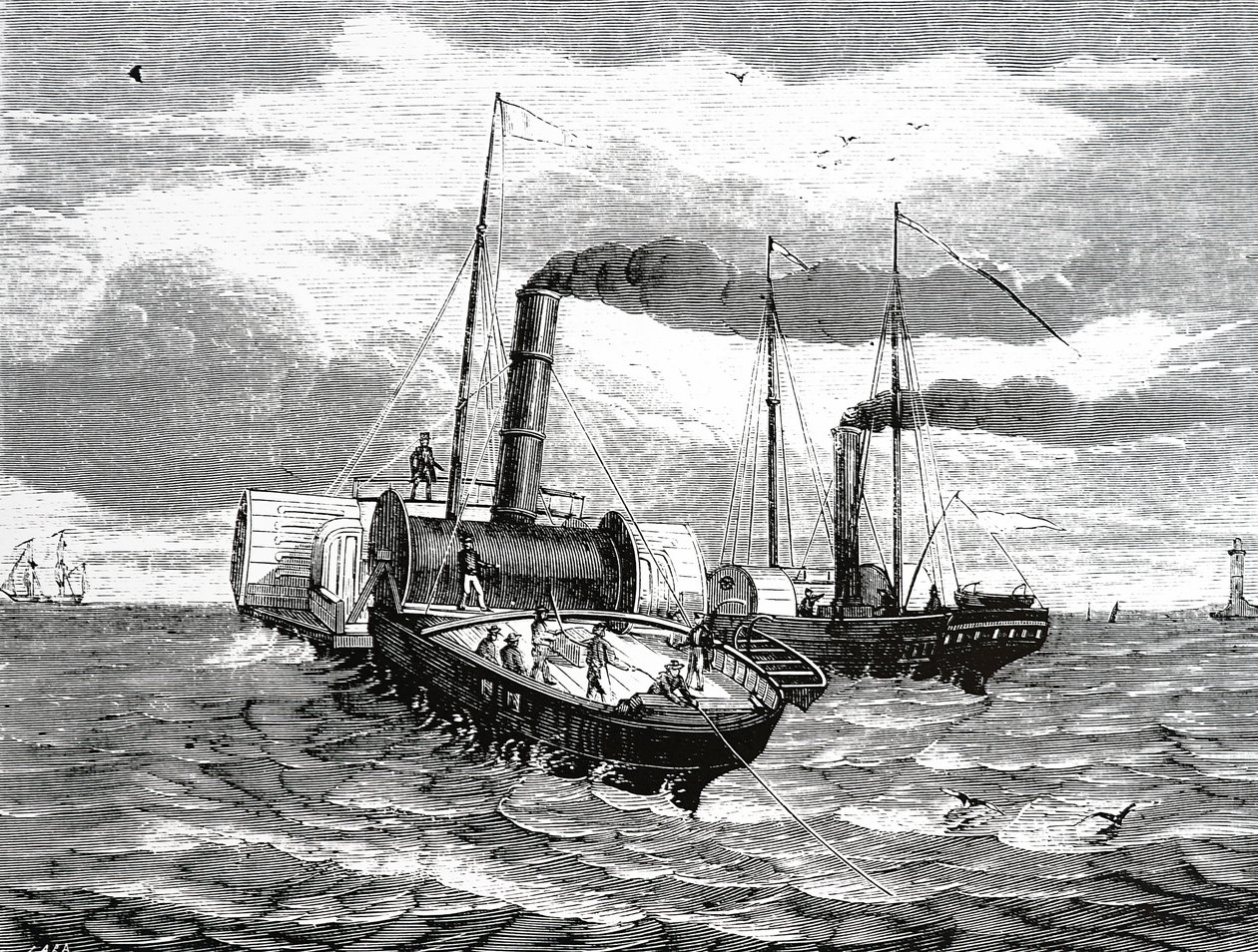 Colocação do primeiro cabo submarino de French School