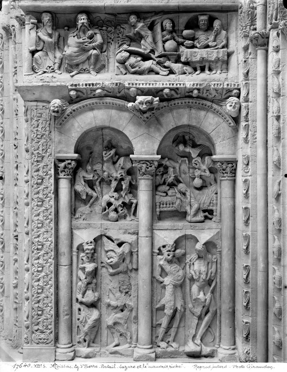 Lázaro e o homem rico, do portal sul, c.1130 de French School