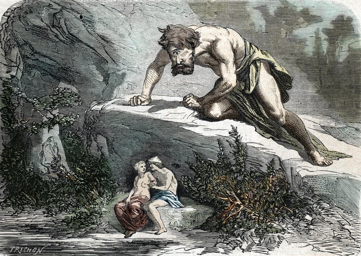 "Le Cyclops Polypheme surprising Galatee et Acis" (gravura) 1864 de French School