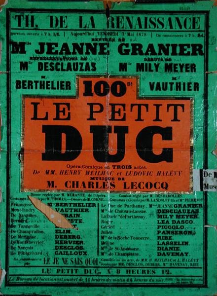 Le Petit Duc, uma opereta de Charles LeCocq no Theatre de la Renaissance, maio de 1878 (cor litho) de French School
