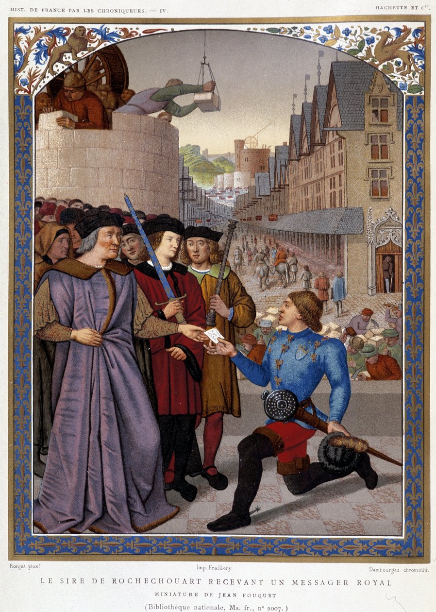 Le Sire de Rochechouart a receber um mensageiro real. segundo Fouquet, em "Les Chroniqueurs de l