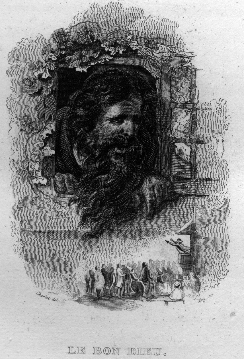 Le bon dieu Chanson de Beranger em "Oeuvres complete" (1834) de Pierre Jean de Beranger (1780-1857), poeta e compositor francês. de French School