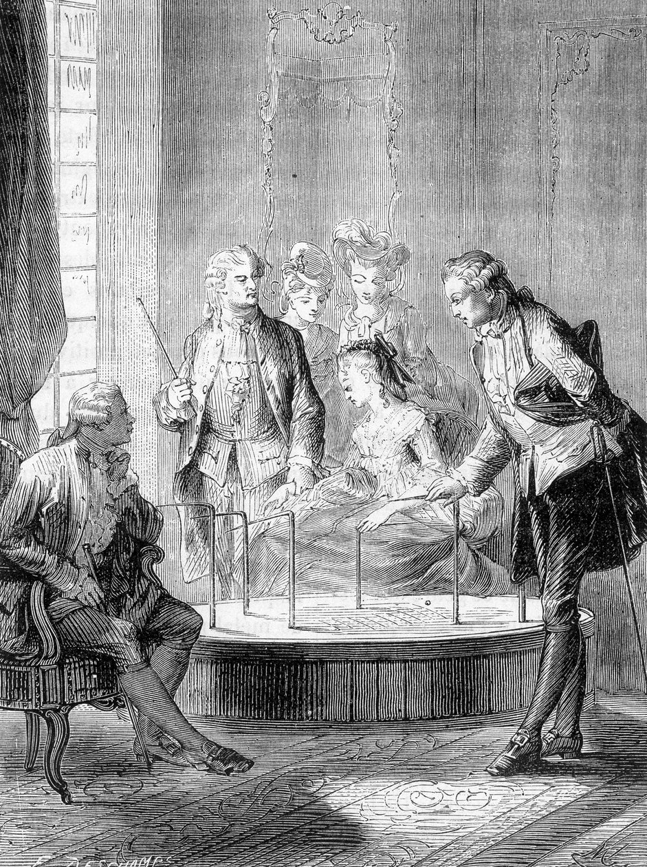 Le Bucket de Mesmer (Frederic Antoine Mesmer - Franz Anton Mesmer) - em "Wonders of Science" de Figuier de French School