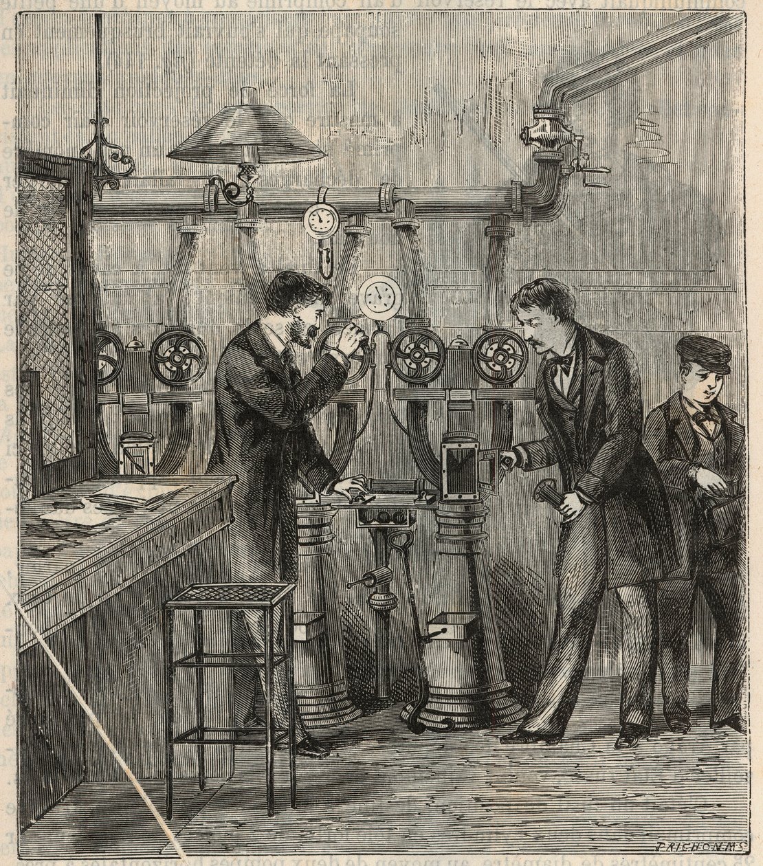 Le bureau de la poste pneumatique à Paris - Correio ou correio pneumático em Paris - Gravura em "Sciences mises à la range de tous - physics et chimie populaires" de Alexis Clerc - Final do século XIX - Colecção privada de French School
