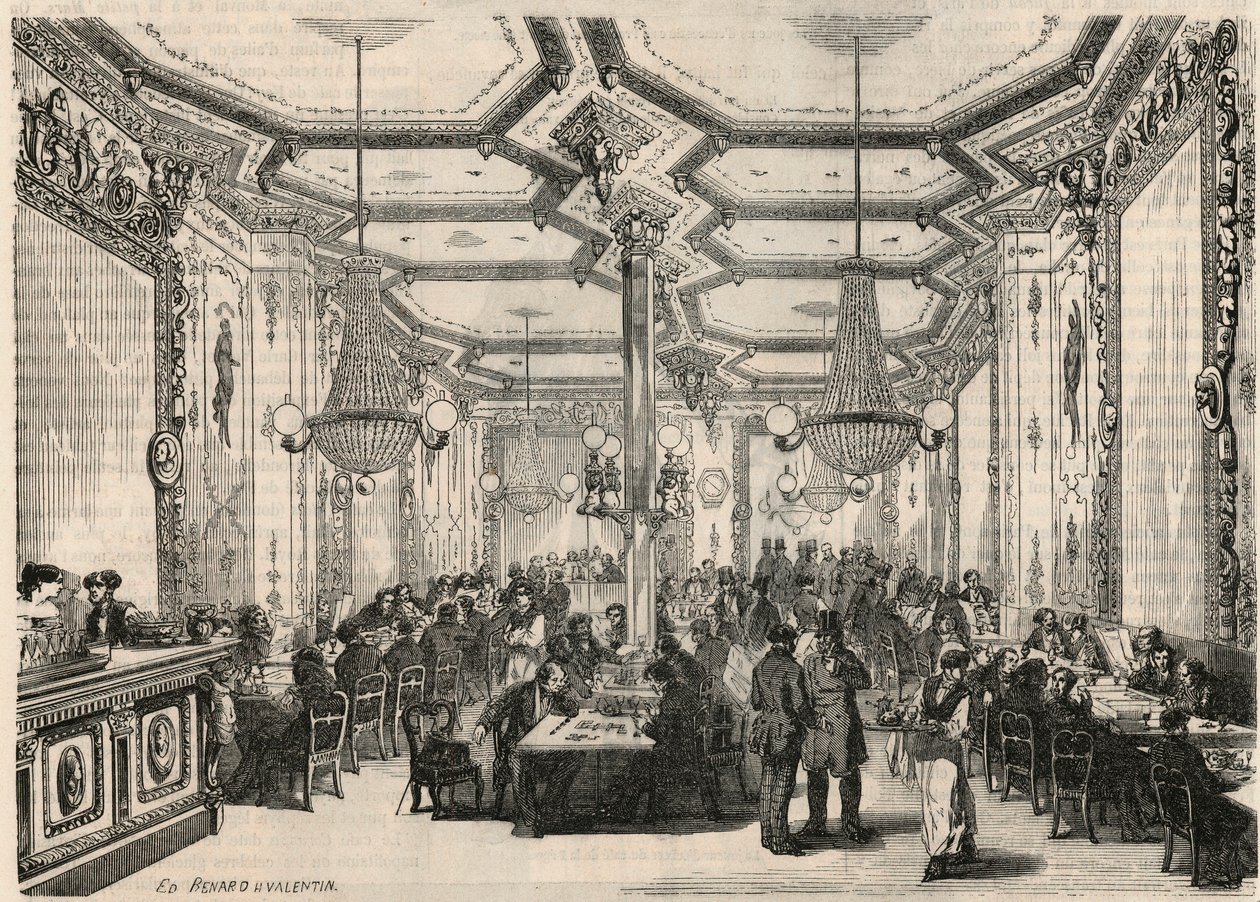 Le Café Pierron em Paris no século XIX - Gravura em "Tableau-de-Paris" de Edmond Texier 1852 de French School