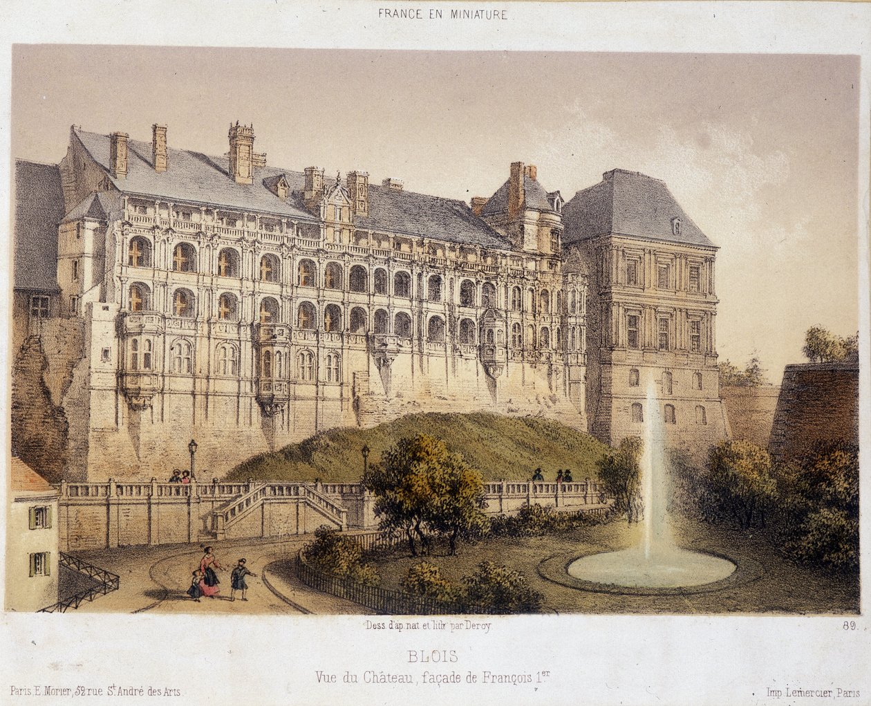 O castelo de Blois - litografia de French School