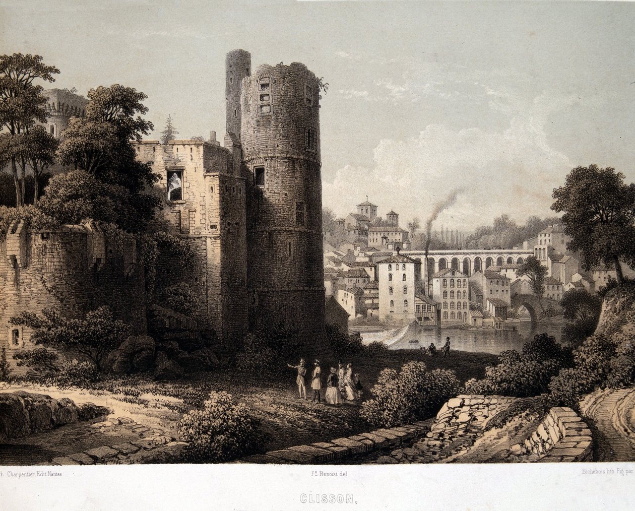 O castelo de Clisson - Litografia de French School