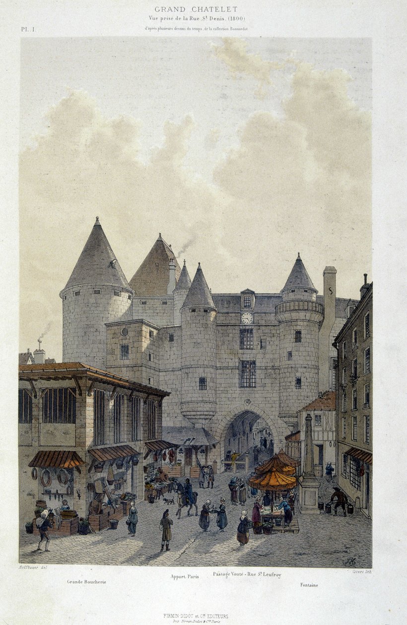 Le grand Chatelet par la rue St Denis em 1800 - em "Paris through the ages: le temple et la rue Royale", finais do século XIX de French School