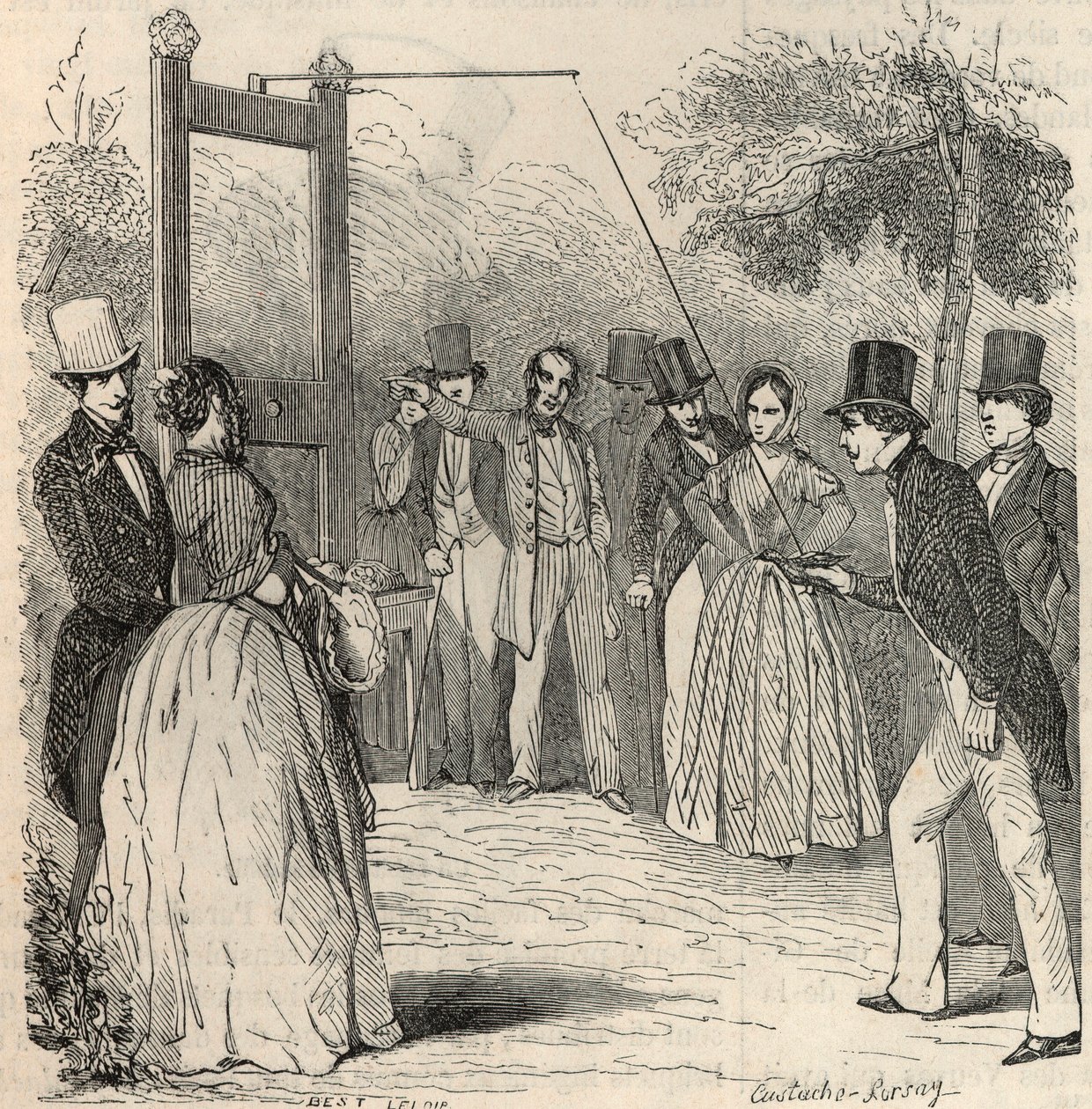 O jogo do pombo no jardim Mabille em Paris no século XIX - Gravura em "Tableau-de-Paris" de Edmond Texier 1852 de French School