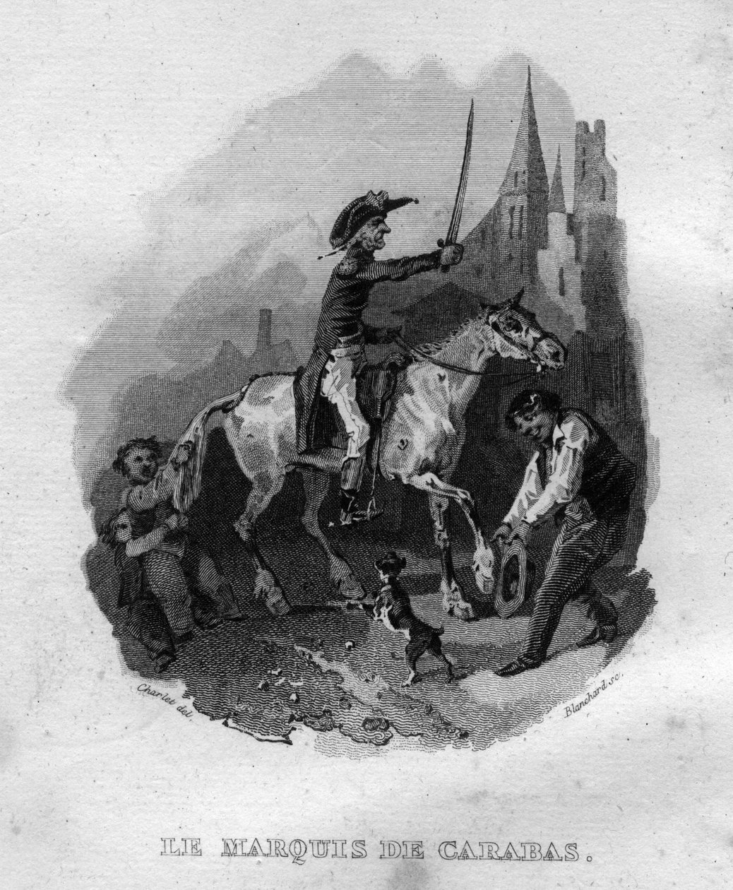 Le marquês de Carabas Chanson de Beranger em "Oeuvres complete" (1834) de Pierre Jean de Beranger (1780-1857), poeta e compositor francês. de French School