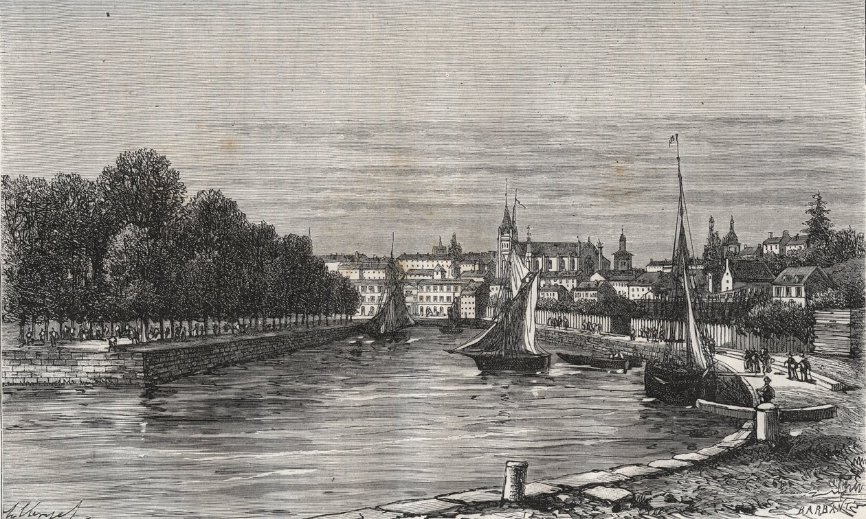 Le port de Vannes (Morbihan, França)// O porto de Vannes (Morbihan, França) - gravura em "La France illustree: geographie, histoire, administration statistique" de V.-A. Malt-Brown. 1884 de French School