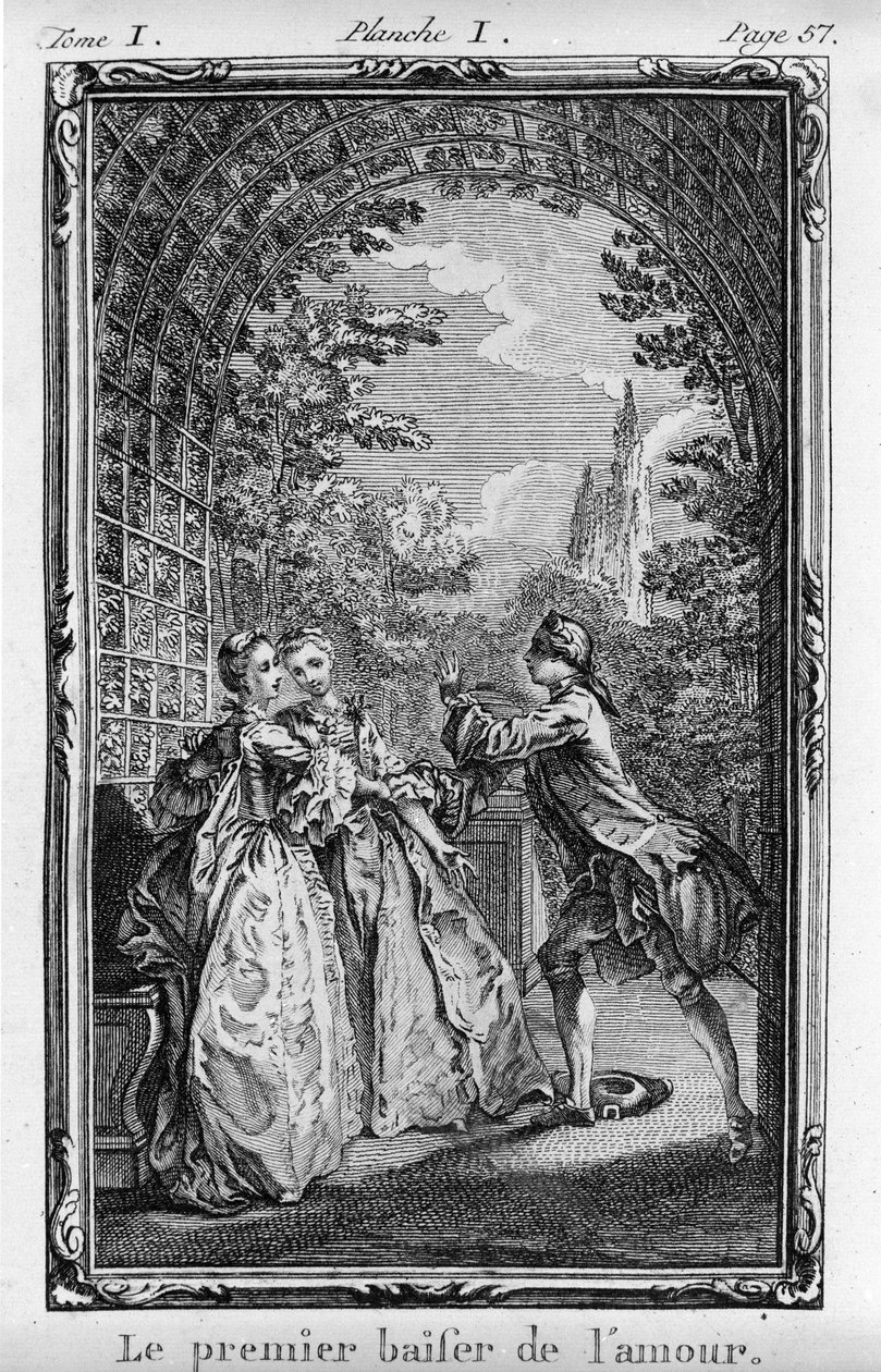 O primeiro beijo do amor Ilustração de "Julie ou La Nouvelle Heloise" de Jean Jacques Rousseau (1712-1788) ed. 1769 de French School