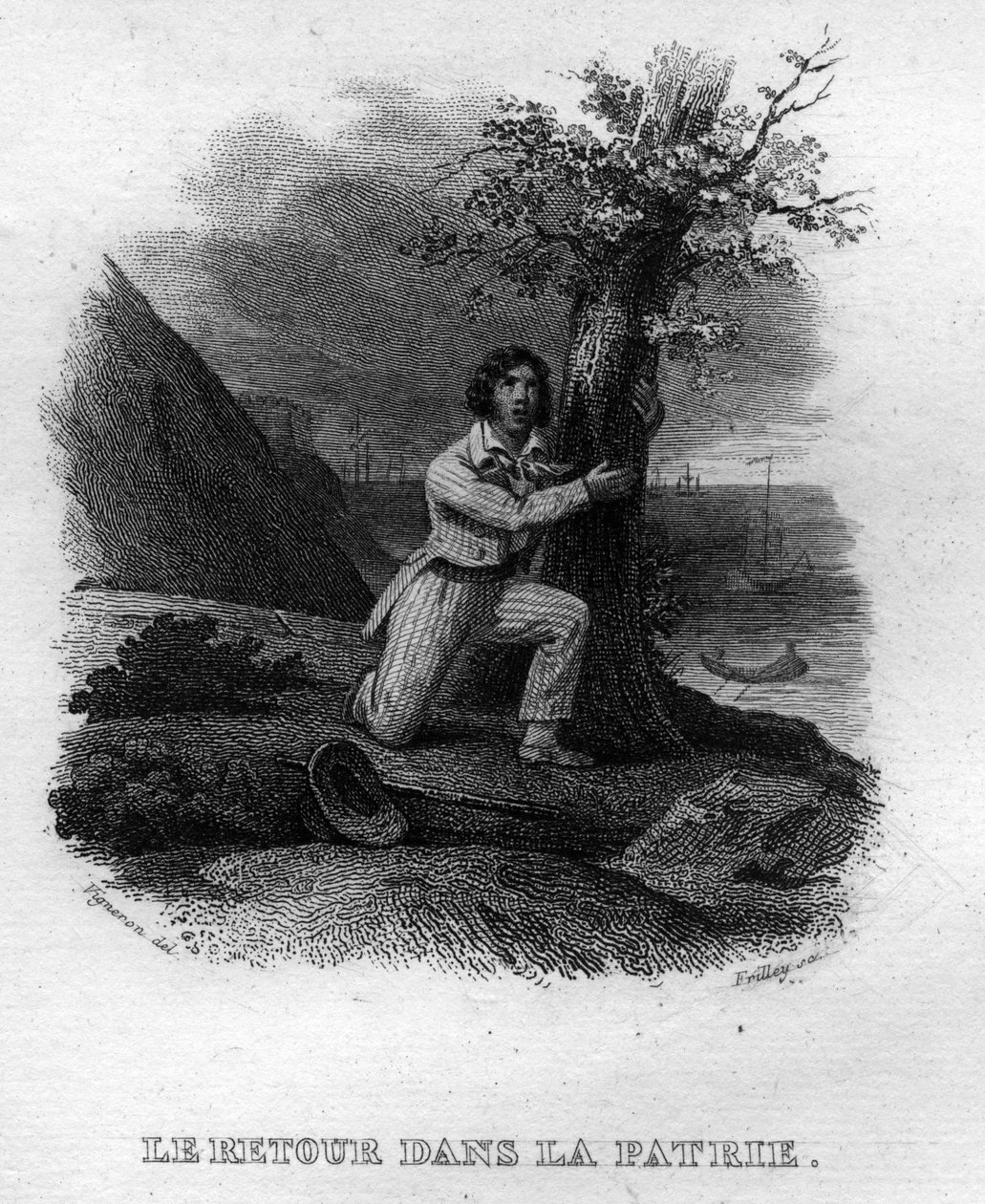 Le retour dans la patrie Chanson de Beranger em "Oeuvres complete" (1834) de Pierre Jean de Beranger (1780-1857), poeta e compositor francês. de French School