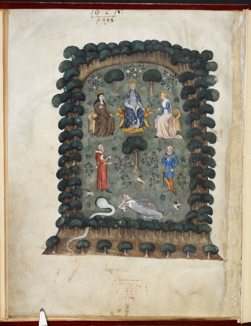Le songe du vergier, atribuído a Évrart de Trémaugon, Royal MS 19 C IV, f.1v de French School