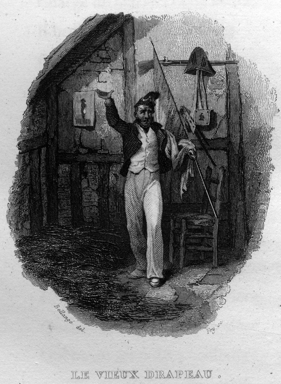 Le vieux drapeau Chanson de Beranger em "Obras completas" (1834) de Pierre Jean de Beranger (1780-1857), poeta e compositor francês. de French School