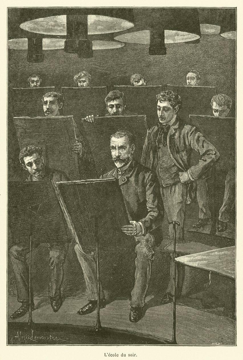 Escola nocturna (gravura) de French School
