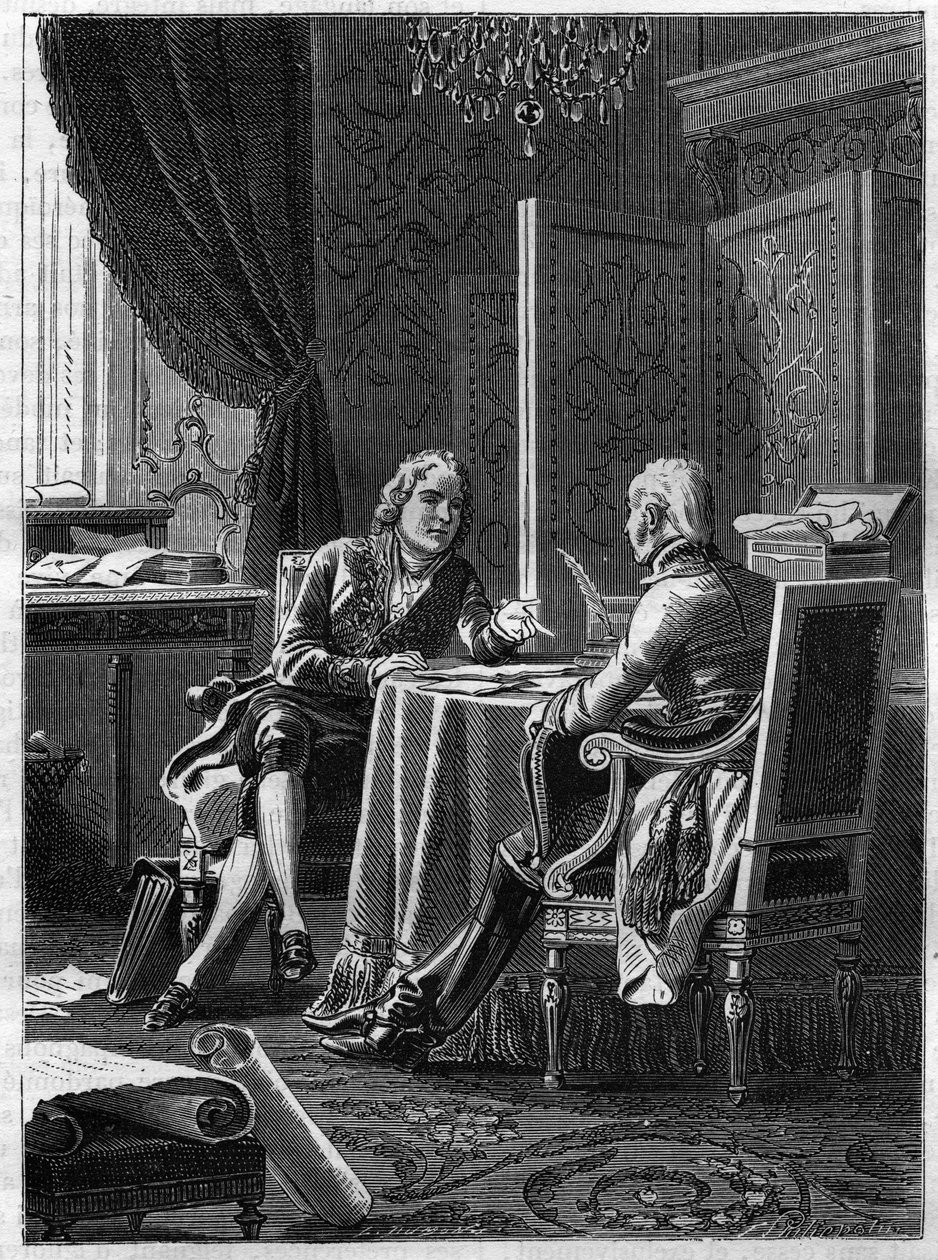 Palestra entre o Conde de Saint Julien (Saint-Julien), representante da Áustria, e Charles Maurice de Talleyrand Perigord (Talleyrand-Perigord de French School