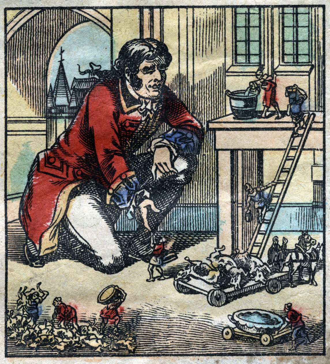 Lemuel Gulliver, conselheiro do exército de Lilliput. Ilustração para "Gulliver