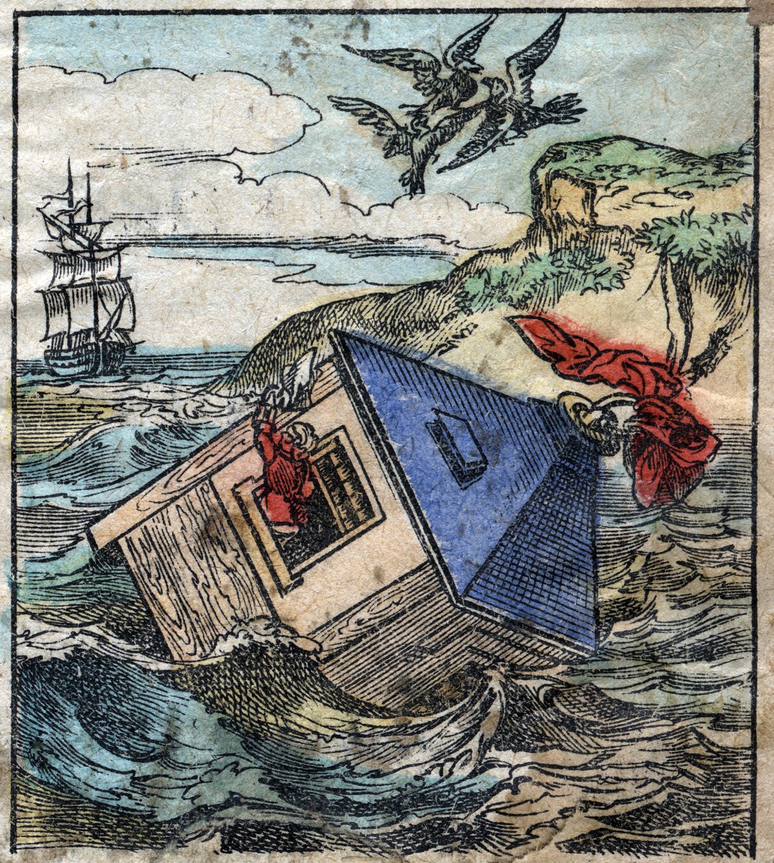Lemuel Gulliver está em sua casa na terra dos gigantes de Brobdingnag. Ilustração para "Gulliver