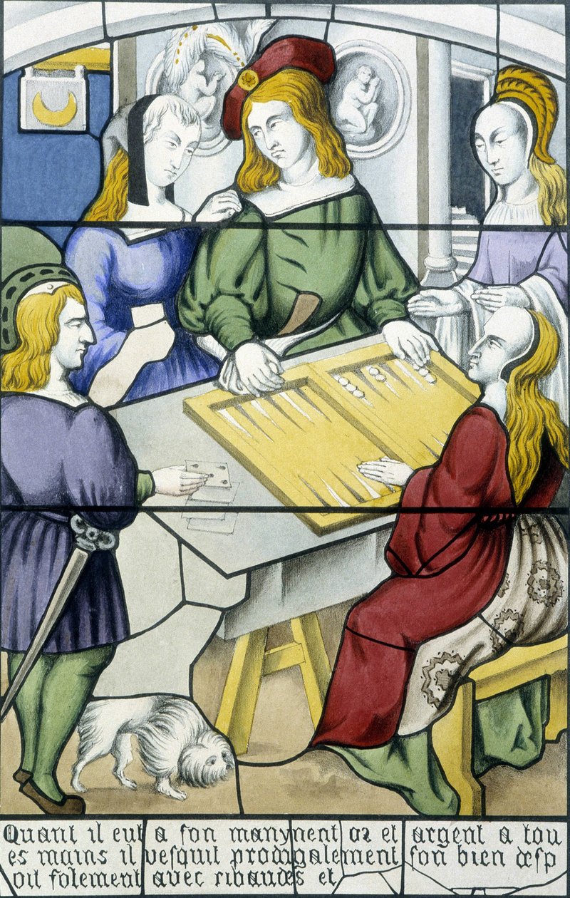 O filho pródigo: O jogo do Tic-trac na Idade Média em "Histoire de la peinture sur verre" de Ferdinand de Lasteyrie, ed. Paris 1853 de French School
